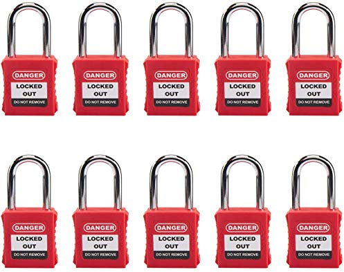 HOLULO 10pack Candado de seguridad, Cerraduras de bloqueo y etiquetado, Clave diferente,Rojo