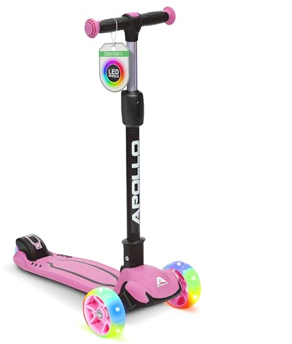 Apollo Kidspro 4 Vikbar Sparkcykel- Höjdjusterbar Sparkcykel Tre Hjul - LED- Sparkcykel Barn från 3 År och Uppåt - LED-Hjul - för Pojkar och Flickor
