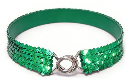 YouU Cinturón elástico elástico con hebilla de lentejuelas para mujer, cinturón de cintura con personalidad, vestido metálico, cinturón elástico, verde, 50