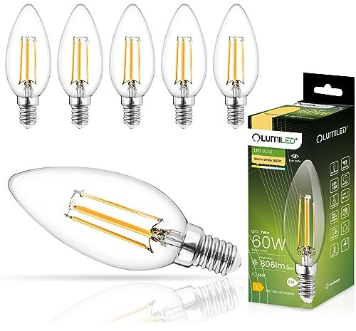 Lumiled B35 E14 LED Lampe 7W (ersetzt 60W), 806Lumen, Vintage Filament Klar Glas Leuchtmittel Kerze Kerzeform 3000K Warmweiß Birne Lampen 360° Strahlwinkel Glühbirnen Kerzenbirnen 6er-Pack