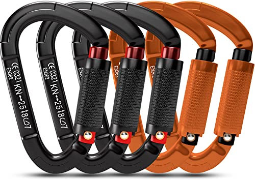 Lot de 5 mousquetons d'escalade, certifiés UIAA 25 KN, verrouillage automatique, pour hamacs, balançoires, laisse et harnais, camping, randonnée et utilité