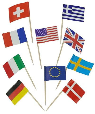 50 Stück 10 verschiedene Länderflaggen Kuchendekorationen Weltmeisterschaft 2022 Zahnstocher Flaggen Mini Stick Cocktail Picks Geschirr Party Zubehör für Pub Cafe Royal Events Dekor Straßenparty