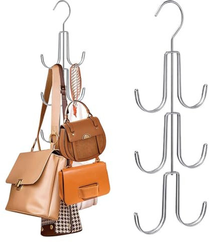 Greyoe Belt and Tie Holder - Multifunctional Wardrobe Organizer for Scarves, Cloths, Bags - Hanging Rack With Sling Hook, Silver