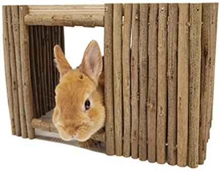 Large Wooden Rabbit Nest Bunny House and Hideouts Small Animal Play Hideaway Hut for Indoor Adult Rabbit Guinea Pig Chinchilla Habitat (Rectangle)