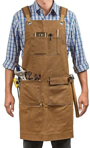 ONEVER Arbeitsschürze Herren, Robuste Werkzeugschürze für Männer, Arbeitsschürze für Männer mit verstellbarem Riemen und mehreren Taschen für Künstler, Maler, Geschenke für Holzarbeiter