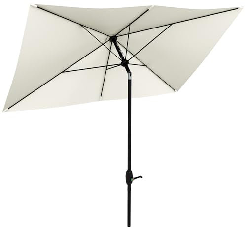 Outsunny Parasol de Jardin Rectangulaire Inclinable 2 x 3 m - Droit Avec Manivelle, Toile Polyester Imperméabilisée Haute Densité 180 g/m² Beige