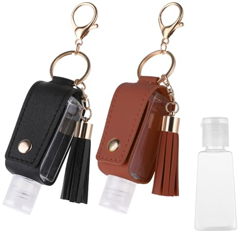 Molain 2 st handsprit nyckelring 30 ml bärbar läder handsprit hållare läckagesäker tomma flaskor handsprit resehållare flaska påfyllningsbar för lotion flytande tvål schampo (brun, svart)