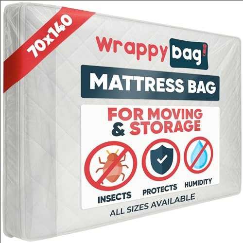 WRAPPYBAG - Funda Protectora de Plástico para Colchones - Funda de Colchón para Mudanza, Almacenamiento y Transporte - Funda con Solapa – 70 x 140 cm
