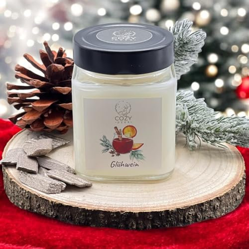 Cozy Deer Glühwein Duftkerze im Glas mit Deckel aus natürlichem Sojawachs - 240 Gramm, über 40h Brenndauer - handgefertigte Kerze Made in Germany - Christmas candles für die perfekte Stimmung