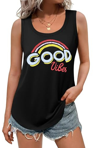 DUOEASE Top Femme 2025 Basic Col Rond Cotelee Debardeur ete Elegant Ample Hauts sans Manches-Bonne vibes2-M