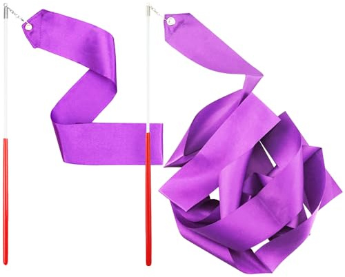 FAZHBARY Dance Ribbons, Rhythmic Gymnastics Ribbon Dancing Streamers for Baton Twirling Wands Artistic Dancing Training Supplies, 2 Pack Violet