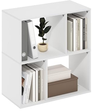 Furinno DALY Étagère, Bibliothèque À 4 Cubes, Étagère De Rangement Cubique avec Compartiments Irréguliers, 29,7 X 60 X 62,7 Cm, pour Salon, Chambre, Bureau, Blanc