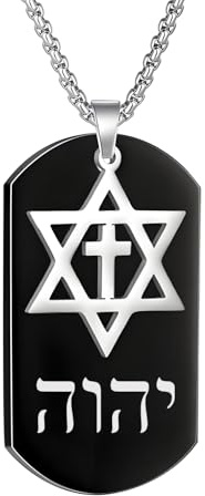 XHMAOYI Cross Star of David Pendant with Hebrew Tetragram Symbol,Jewish Names of God Yhvh Yhwh Jehovah Necklace,Yahweh Blessed Prayers Jewelry for Men Women Her Him (Black)