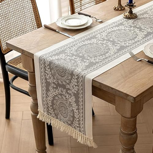 Camino de Mesa Moderno, Lavable, Antideslizante y Resistente al Calor, Cocina, Comedor, Mesa, Decoración Interior, Vacaciones, Fiesta, Decoración (35x180 cm, Gris)