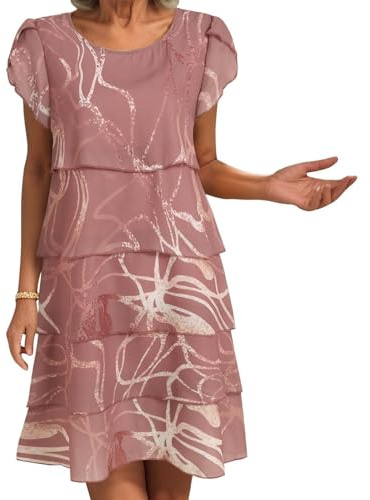 Générique Robe Fleurie Femme Été en Mousseline Imprimé Fleurs À Manches Courtes Col Rond Superposés Volants Robe Chic et Élégant Léger et Respirant Décontracté Dress Plage Cocktail