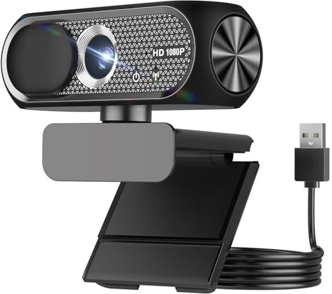 Shcngqio Cámara web Full HD 1080P con micrófono integrado gran angular y cubierta de privacidad de enfoque automático para PC/laptop, cámara USB Plug & Play, color negro