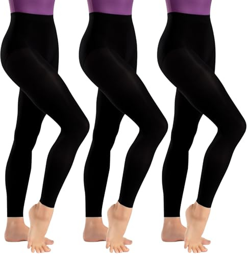 Lancry 3 Pairs Footless Tights for Women Girls, 60 Denier Opaque Soft Black Footless Ballet Dance Tights