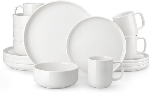 MALACASA Vajillas Completas para 4 Personas, Juego de Vajillas de Porcelana 12 Piezas con 4 Platos Llanos, 4 Platos de Postre y 4 Cuencos de Cereales, Apto para Lavavajillas, Blanco, Serie LUNA