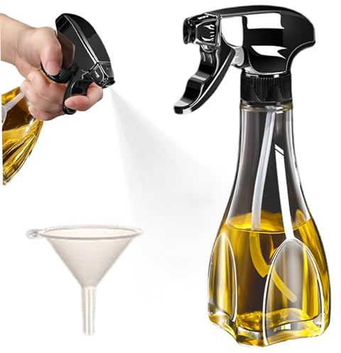 Takingup oljesprayflaska, 240 ml oljespruta för matlagning, förseglad spruta med högtrycksmunstycke, justerbar trycktyp sprayflaska med halkfri bas och handtag för oljor, vinäger
