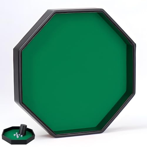 DBAILY Plateau à dés, tapis à dés avec support en feutre, Dice Rolling Tray, plateau à dés octogonal doublé de feutre en cuir PU, plateau à dés pour jeux Dungeon Crawler (vert)