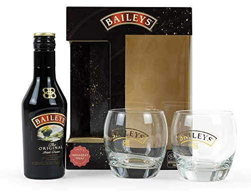 Baileys Gift Set - Irish Cream Liqueur 20 cl, 2x Branded Glasses - Official Licensed Baileys Miniature and Tumbler Glass Gifts - Luxury Alcohol Gift Sets for Women, Mum Gifts, Birthday, Christmas
