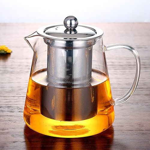 YUEMING Tetera de vidrio transparente con infusor desmontable Tetera de vidrio con infusor, apta para microondas y estufa segura, colador de té para té de hojas sueltas y té floreciente (550ml)