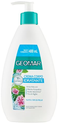 GEOMAR | Crème Hydratante Corps, Enrichie en Menthe Aquatique, Acide Hyaluronique, Tris D’Algues, 95% d’Origine Naturelle, Made in Italy, 400 ml