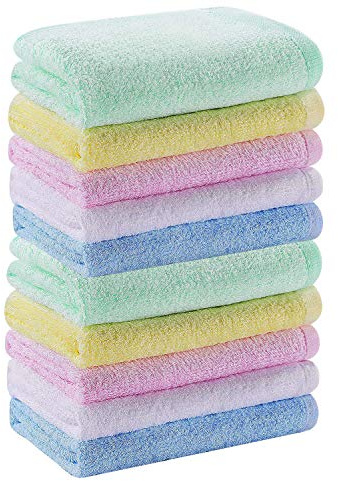 Flerfärgade små bambutvättlappar set 10-pack för nyfödda baby badhandduk och ansiktshanddukar eller badrum-kök mångsidig mjuk bekväm absorberande fingertoppshanddukar 25 x 25 cm