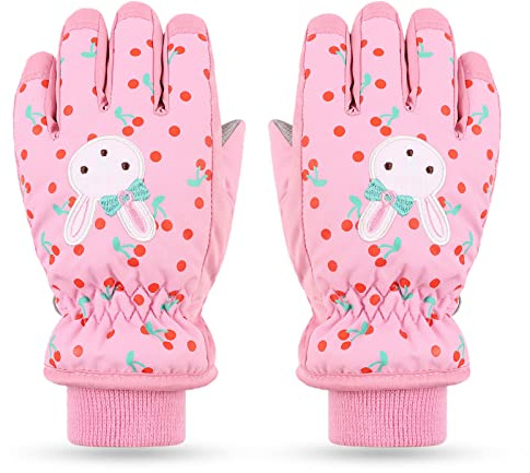 Pesaat Waterproof Kids Winter Gloves Cartoon Boys Girls Snow Mittens Warm Outdoor Ski Gloves with Fleece Lining