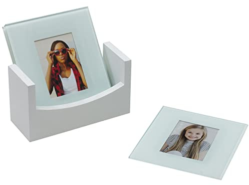 FINE PHOTO GIFTS White Glass Photo Coasters - Set of 4