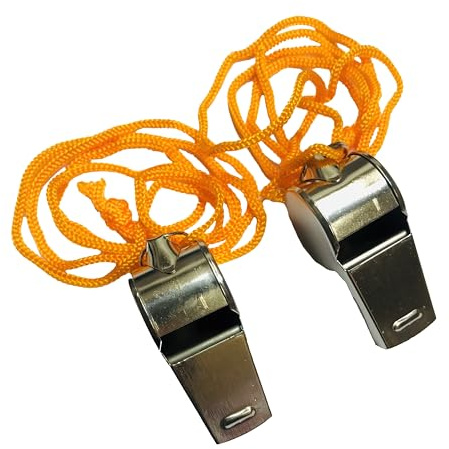 CRAVIING 2pcs Metal Whistles with Lanyard, Stainless Steel and Durable, Loud Referee Coach Teacher Whistles for Football, Basketball, Soccer, School, Lifeguard Emergency, Sports
