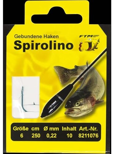 FTM Fishing Tackle Max Haken Geb. Spirolino 6/0,22Ø 2,5m Inh. 10 STK.
