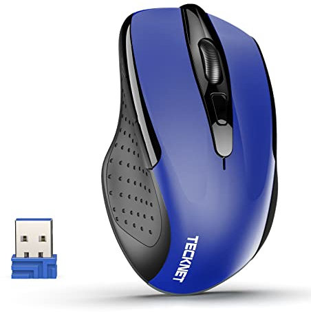 TECKNET Silent Kabellose Maus, 2.4GHz Leise Funkmaus mit Nano Empfänger, 4000 DPI Optical Tracking, 6 Einstellbare DPI Stufen, 24 Monate Batterielaufzeit, Kompatibel mit PC, Mac, Laptop - Blau
