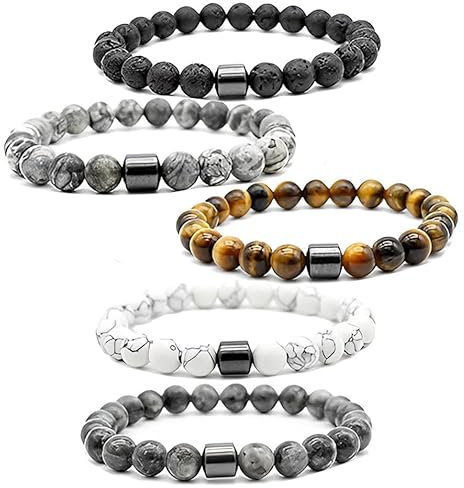 5 Stücke Anti-Angst Armband - Raucherentwöhnung, Magnetfeldtherapie, Chakra Mit 8 mm Naturstein Halbedelstein Perlen für Männer Und Frauen - Geschenk