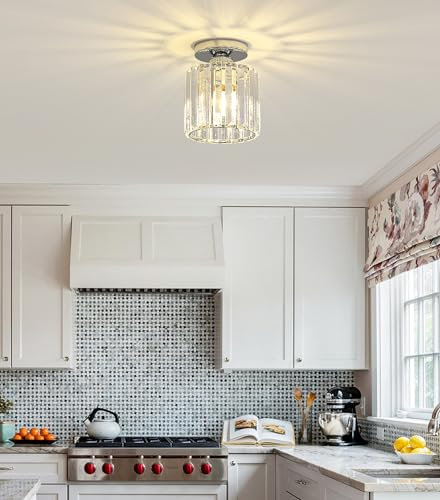 Sxtiger Plafoniera moderna in cristallo, mini lampadario rotondo argento E27, per corridoio, soggiorno, camera da letto, cucina, ingresso illuminazione (argento)