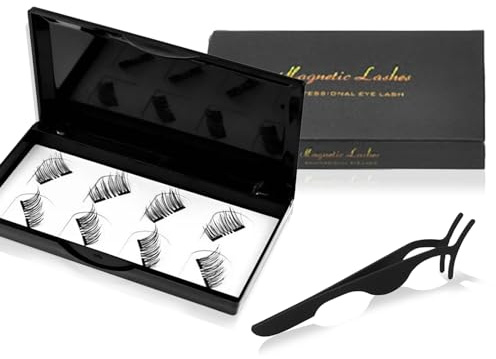 No Glue Magnetic Eyelashes Natural Look, Magnetic Lashes, Half Eye 2 Magnets Reusable False Eyelashes with Tweezers