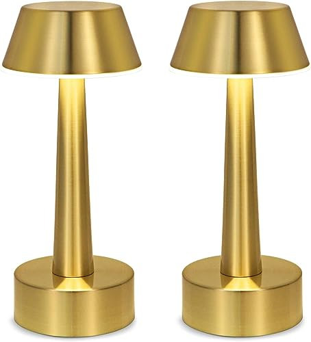 OCEST Kleiner Kabellose Tischlampe, USB Aufladbar 2 Stück Akku Tischleuchte, Outdoor Garten Lampen, 3-farbige Touch Dimmbar Nachttischlampe, Küche Restaurant Bar Wohnzimmer Esszimmer Tisch Lampe Gold