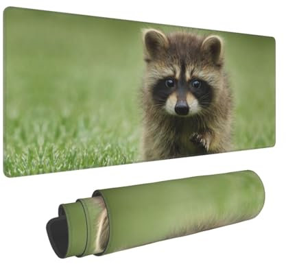 Großes Mauspad, niedlicher kleiner Waschbär-Druck, rutschfest, Schreibtischunterlage, Schutz, Computer-Tastaturunterlage für Büro, Zuhause, 80 x 30 cm