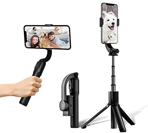 Stabilisateur de cardan pour Smartphone - 1 axe - avec télécommande Bluetooth - Stabilisateur 3-1 pour iPhone - pour Vlogging, Youtube, vidéo en Direct, TikTok, Compatible avec iPhone/Androi (XL)