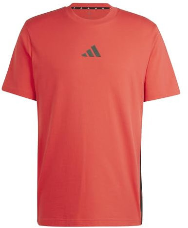 adidas Men's Essential Three Stripes Single Jersey Tee, Pure Ruby/Black, XL