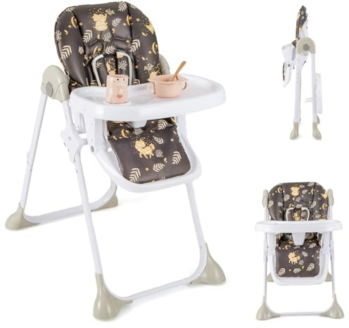 COSTWAY Chaise Haute Bébé Convertible et Pliante, Chaise Haute Bébé Évolutive avec Double Plateau Réglable, 2 Roues d’Avant, Hauteur Réglable à 7 Positions, 6-36 Mois, Charge15KG (Brun Foncé)