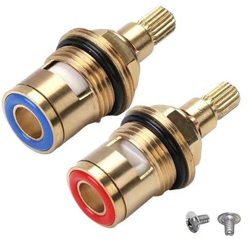 Parthan 2 Pcs Mixer Tap Cartridge Replacement, 1/4 Turn Ceramic Tap Washers for Mixer Taps Brass Ceramic Disc Cartridge Faucet Repair Parts for Kitchen Bathroom Faucet Tap Hot & Cold