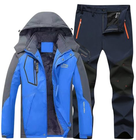 Generisch Skianzug Herren 2 Teilig Set XXL, Skianzug Herren 2 Teilig Winter Skibekleidung Winddicht mit Kapuzen Tracksuit Jacke und Hosen Schneeanzug Warme Skijacke Wasserdicht Schneemantel
