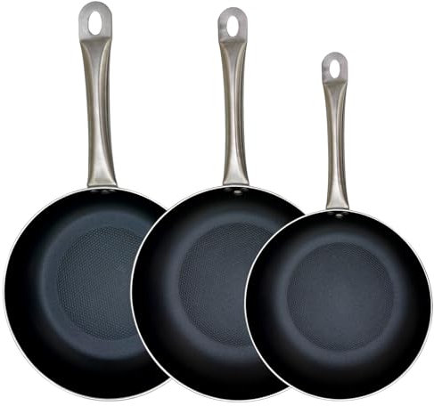 FMProfessional Set de 3 Sartenes profesionales 20/24/24 cm profunda, Aluminio Ligero y Resistente, Aptas para Inducción y todo tipo de cocinas, Antiadherente Doble Capa, Estructura de Panal de Abeja