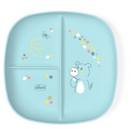 Chicco Plato de Comida para Bebés y Niños, Plato de Comida con 3 Compartimentos para Descubrir Nuevos Sabores, Lavable en el Lavavajillas, Apto para Microondas, Sin BPA, 12+ Meses, Azul