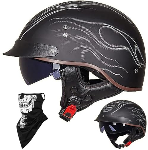 Öppen Ansiktshjälm Halv Motorcykelhjälm Vintage Cruiser Chopper Scooter Pilot ECE-certifierad Retro Motorcykel Vuxen Crash Mopedhjälm Med Solskydd For Män Och Kvinnor(D,XL=(61~62cm))