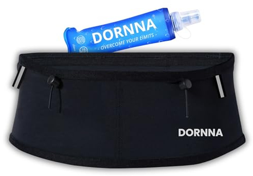 DORNNA Skinny W1 - Marsupio Running + Borraccia Morbida 250 ml, Marsupio Corsa elastico Running con porta pettorali e porta bastoncini. (S-M)