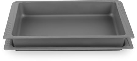 Russell Hobbs Shield 2-Piece Stackable Bakeware Set – 38 cm Ultra Non-Stick Roasting Tray & Baking Tin, Durable Carbon Steel, PFOA-Free, Oven Safe up to 220 °C, Long-Lasting Roaster & Oven Sheet, Grey