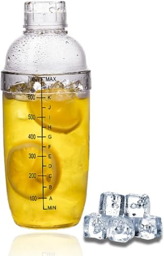 Shaker per cocktail, shaker per bevande, con scala e colino, in plastica trasparente, per casa, bar, negozio di tè, feste, caffetterie, ristoranti, accessori (500 ml)