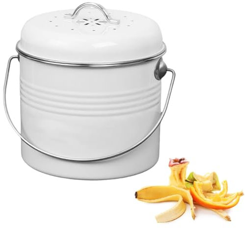 Compost Bin Kitchen Counter, Countertop Scrap Container with Lid, Family Size Metal Waste Pail, Odor Control Filter, Carry Handle Design, Easy Clean Interior, Perfect for Kitchen, Indoor, Food Prep